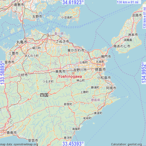 Yoshinogawa on map