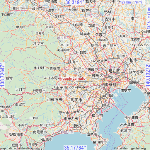 Higashiyamato on map