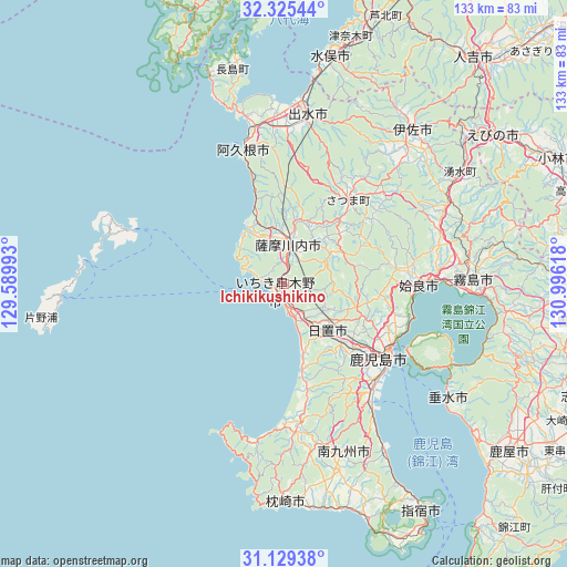 Ichikikushikino on map