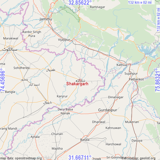 Shakargarh on map