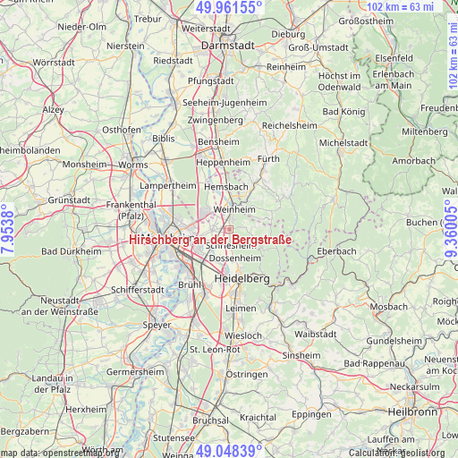Hirschberg an der Bergstraße on map