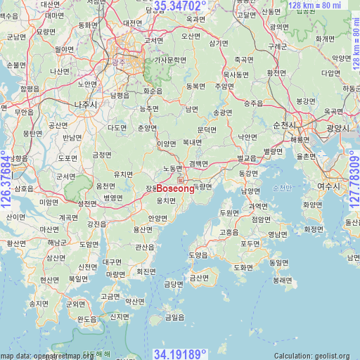 Boseong on map