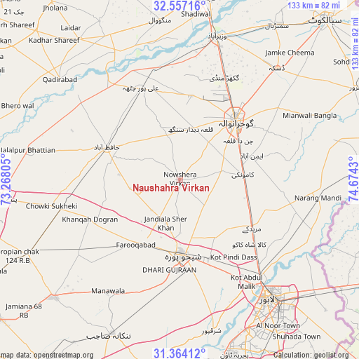 Naushahra Virkan on map