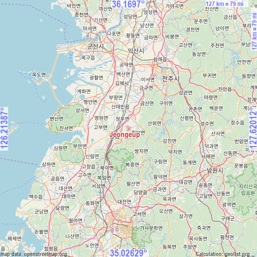 Jeongeup on map
