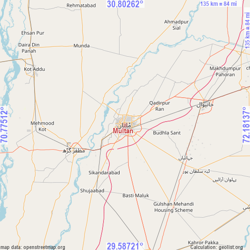Multan on map