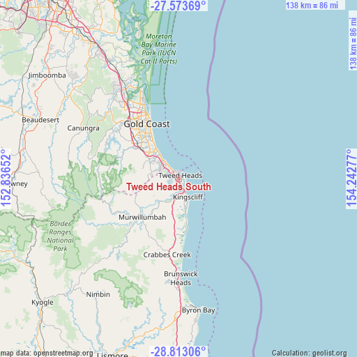 Tweed Heads South on map