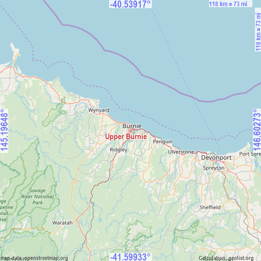Upper Burnie on map