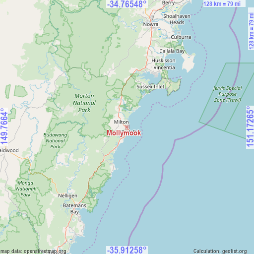 Mollymook on map