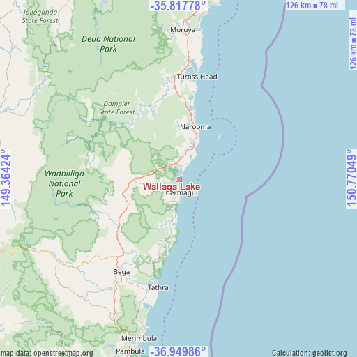 Wallaga Lake on map