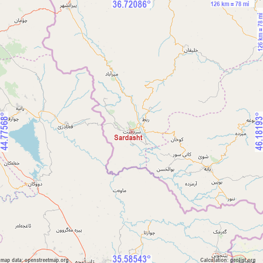 Sardasht on map