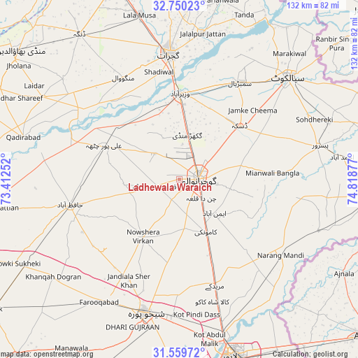 Ladhewala Waraich on map