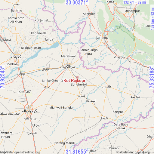 Kot Rajkour on map