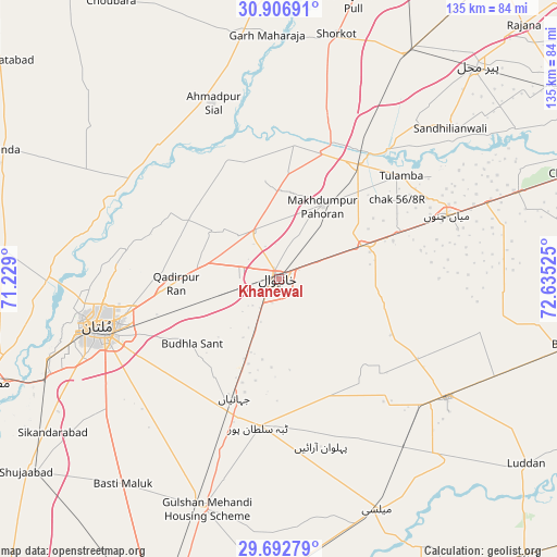 Khanewal on map