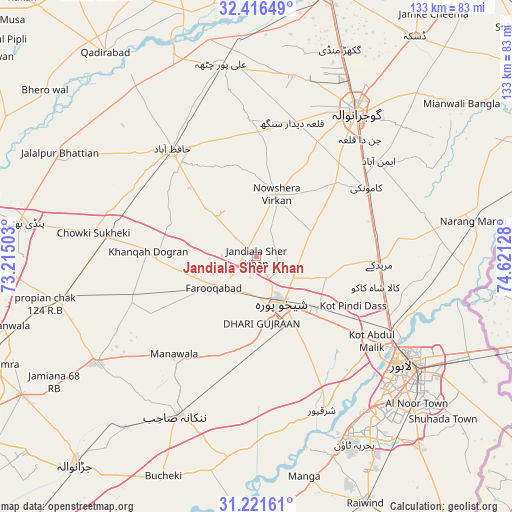 Jandiala Sher Khan on map