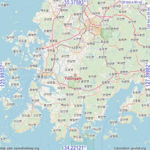 Yeongam on map