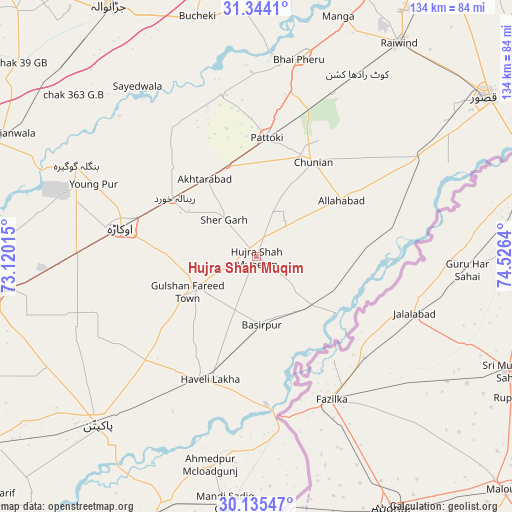 Hujra Shah Muqim on map
