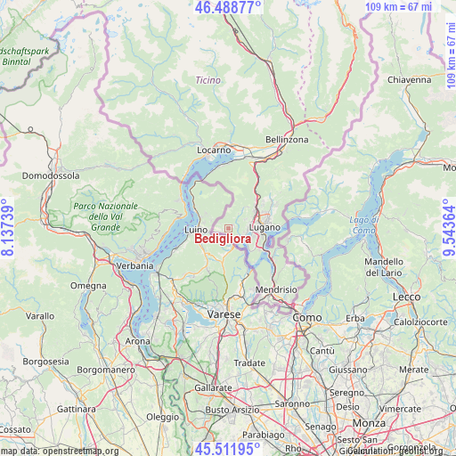 Bedigliora on map