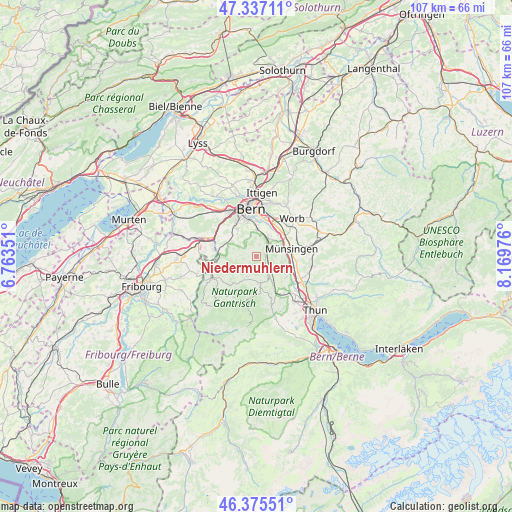 Niedermuhlern on map