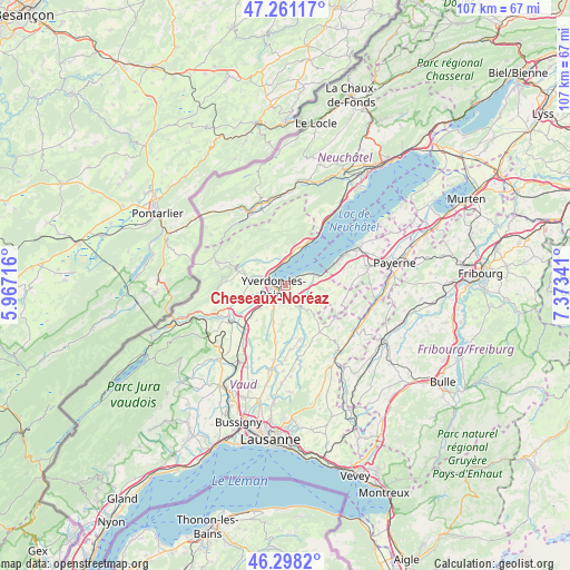Cheseaux-Noréaz on map
