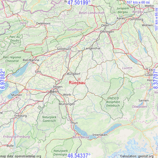 Rüegsau on map