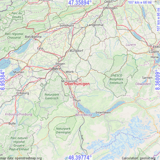 Oberhünigen on map