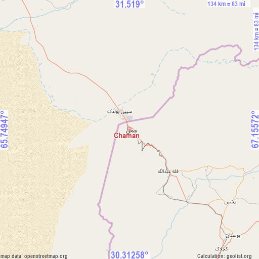 Chaman on map