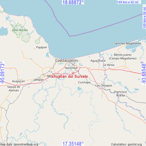 Ixhuatlán del Sureste on map