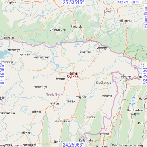 Sylhet on map