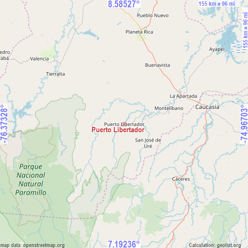 Puerto Libertador on map