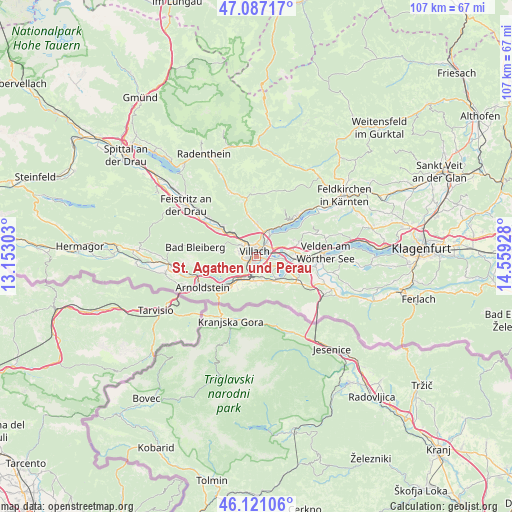 St. Agathen und Perau on map