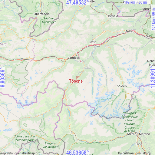 Tösens on map