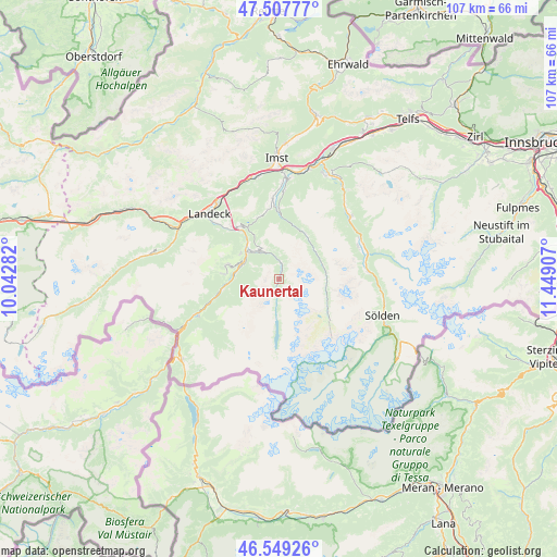 Kaunertal on map