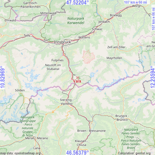 Vals on map