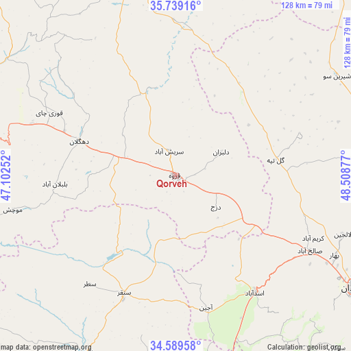 Qorveh on map