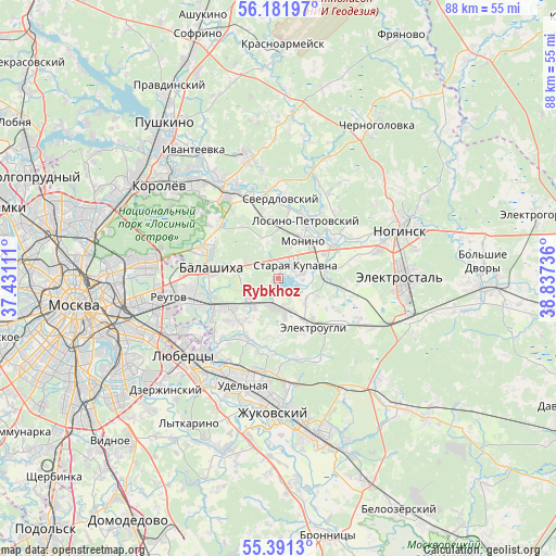 Rybkhoz on map