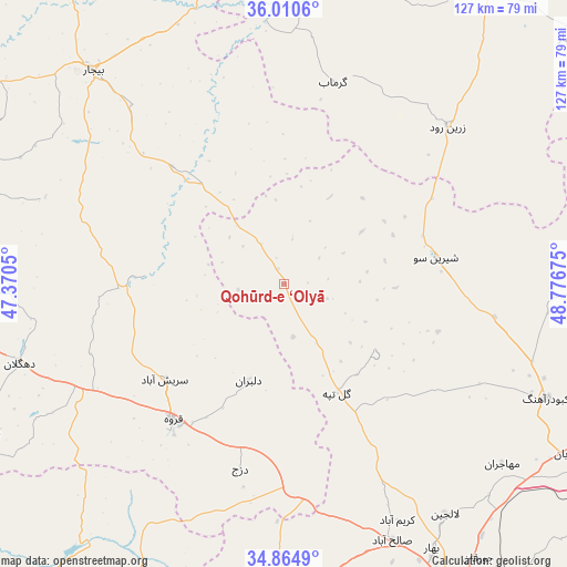 Qohūrd-e ‘Olyā on map