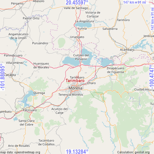 Tarímbaro on map