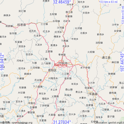 Bazhong on map