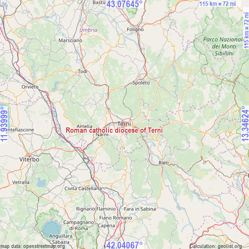 Roman catholic diocese of Terni on map