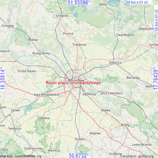 Rejon placu Grunwaldzkiego on map