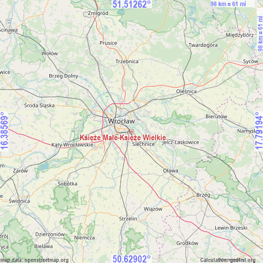 Księże Małe-Księże Wielkie on map