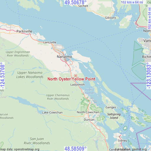 North Oyster/Yellow Point on map