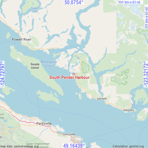 South Pender Harbour on map