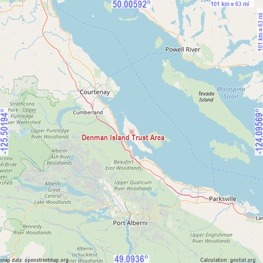 Denman Island Trust Area on map