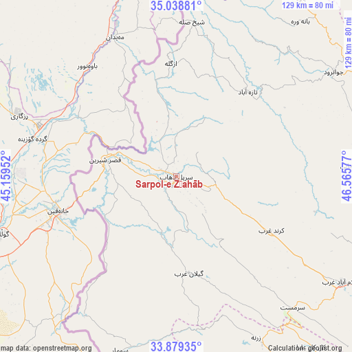 Sarpol-e Z̄ahāb on map