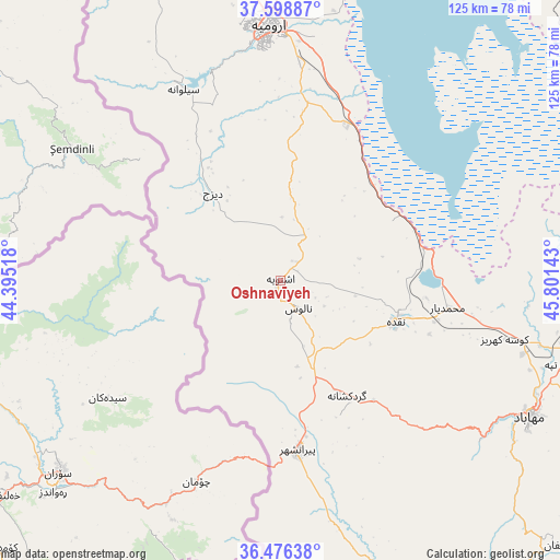 Oshnavīyeh on map
