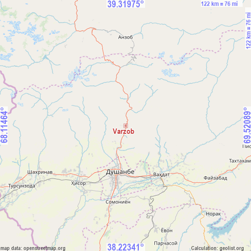 Varzob on map
