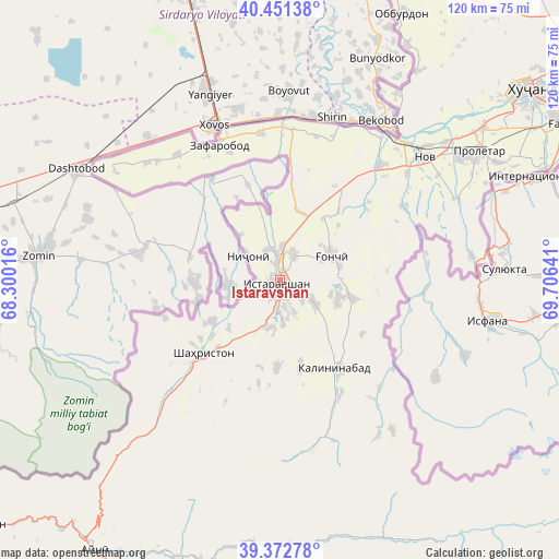 Istaravshan on map