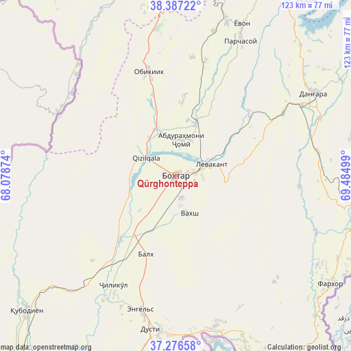 Qŭrghonteppa on map
