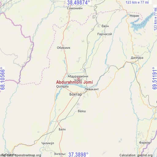 Abdurahmoni Jomí on map